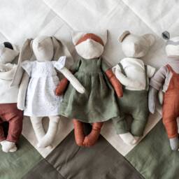 Organic Linen Stuffed Bear Toy, Woodland Art Dolls, Handcrafted Neutral Timeless Natural Eco Baby Gift - thumbnail 2