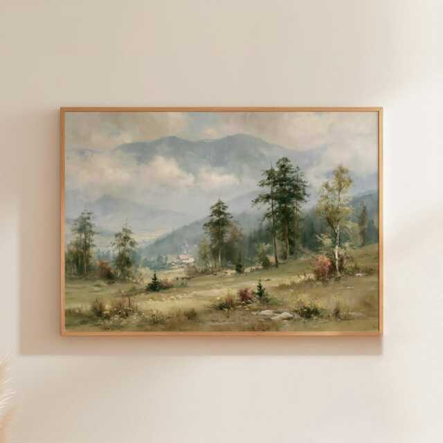 Mountain Meadow Poster, Pine Landscape Print, Nature Wall Art, Paper - image 1