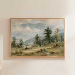 Mountain Meadow Poster, Pine Landscape Print, Nature Wall Art, Paper - thumbnail 1