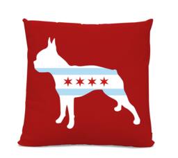 Chicago Flag Boston Terrier Pillow - Dog Lover Home Decor - thumbnail 1
