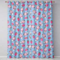 Cute Strawberry Milkshake Cupcake Blue Background Seamless Pattern Readymade Eyelet Ring Top Thermal 100% Blackout Curtains - thumbnail 2