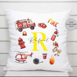 Personalised Firefighter Cushion - Fire Engine Pillow Fireman Bedroom Decor Gift Kids Room - thumbnail 3