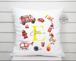 Personalised Firefighter Cushion - Fire Engine Pillow Fireman Bedroom Decor Gift Kids Room - thumbnail 1