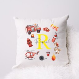 Personalised Firefighter Cushion - Fire Engine Pillow Fireman Bedroom Decor Gift Kids Room - thumbnail 2