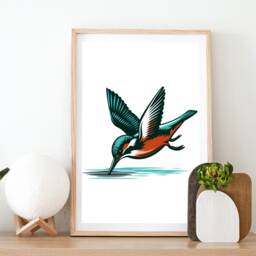Kingfisher Print Set - Scandi Style Prints - Kingfishers Posters Poster Picture Bird Wall Art Wildlife Gifts Scandinavian Home Decor - thumbnail 1