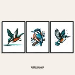 Kingfisher Print Set - Scandi Style Prints - Kingfishers Posters Poster Picture Bird Wall Art Wildlife Gifts Scandinavian Home Decor - thumbnail 2