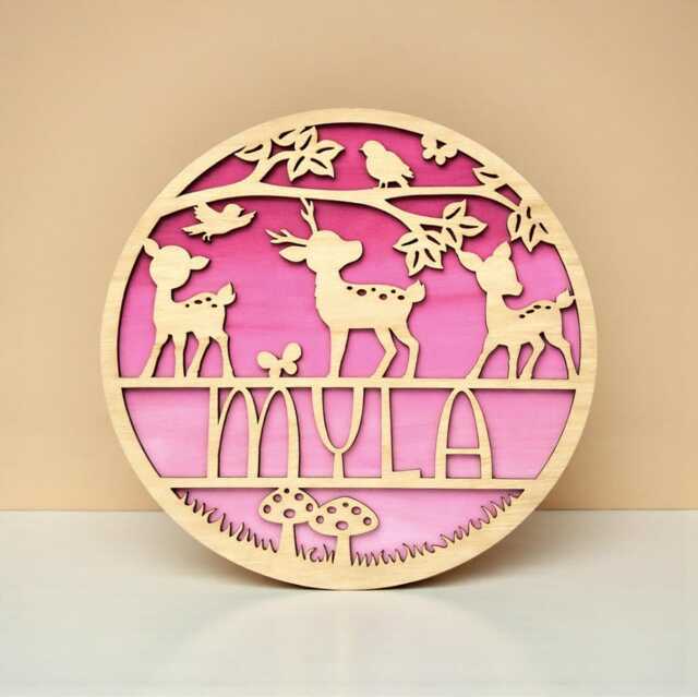 Personalised Woodland Deer Name Sign - Handcrafted Wooden Nursery & Bedroom Wall Decor - image 1