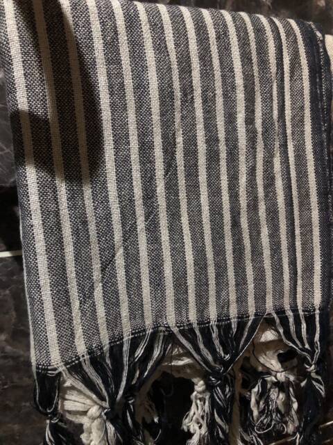 Boho Linen Towel, Strip Organic Cotton Turkish Beach Towel - image 1