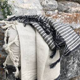 Boho Linen Towel, Strip Organic Cotton Turkish Beach Towel - thumbnail 2