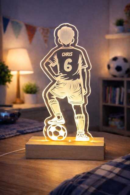 Personalised Football Night Light - Custom Name Lamp Kids Bedroom Led Gift - image 1