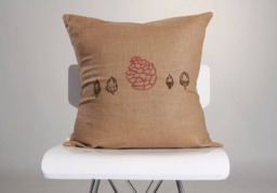 Brown Linen Fall Embroidered Pillow, Pine Cone Pillow Cover, Throw Decorative Cushion Cover