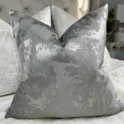 Elegant Pewter Tessere Cushion Cover Metallic Grey & Silver Designer Fabric Throw Pillow Cover - Worldwide Shipping
