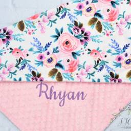 Personalized Baby Blanket Floral-Baby Girl Personalized-Pink Coral Purple Floral Minky Blanket-Floral Bedding-Floral Nursery - thumbnail 2