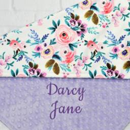 Personalized Baby Blanket Floral-Baby Girl Personalized-Pink Coral Purple Floral Minky Blanket-Floral Bedding-Floral Nursery - thumbnail 3