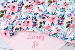 Personalized Baby Blanket Floral-Baby Girl Personalized-Pink Coral Purple Floral Minky Blanket-Floral Bedding-Floral Nursery - thumbnail 1