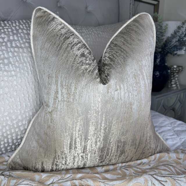 Handmade Taupe Cushion Cover - Rosie Fabric, Cream Piping Blake Luxury Home Decor All Sizes Available - image 1