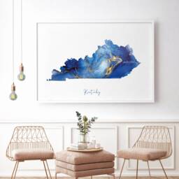 Kentucky Map Blue & Gold Wall Art Print - Us State United States Of America Usa - thumbnail 3