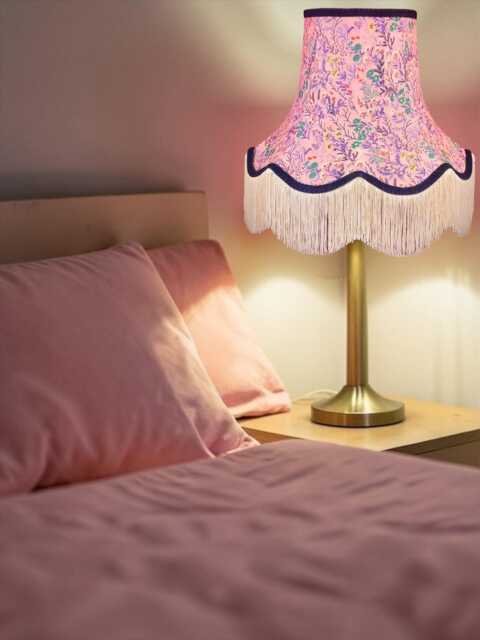 Pink Floral Lampshade With Cream Fringe Handmade For Ceiling Lights, Table & Floor Standard Lamp Shades, Wall Lights - image 1