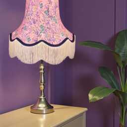 Pink Floral Lampshade With Cream Fringe Handmade For Ceiling Lights, Table & Floor Standard Lamp Shades, Wall Lights - thumbnail 2