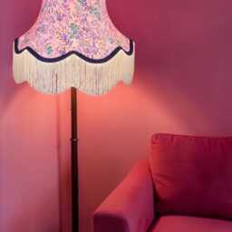 Pink Floral Lampshade With Cream Fringe Handmade For Ceiling Lights, Table & Floor Standard Lamp Shades, Wall Lights - thumbnail 3