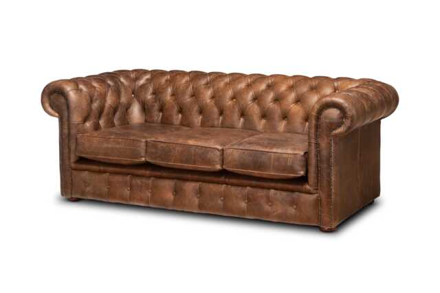 Chesterfield Plus Three Seater Sofa Genuine Vintage Cracked Tobacco Leather - image 1