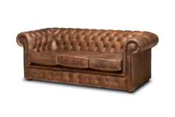Chesterfield Plus Three Seater Sofa Genuine Vintage Cracked Tobacco Leather