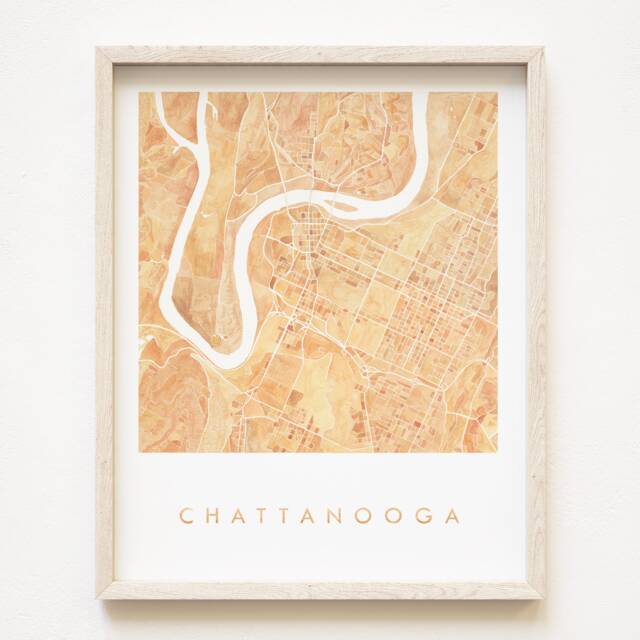 Chattanooga Map Watercolor Print Tennessee City Block Plan - Art Print Wedding University Graduation Realtor Moving Gift Wall - image 1
