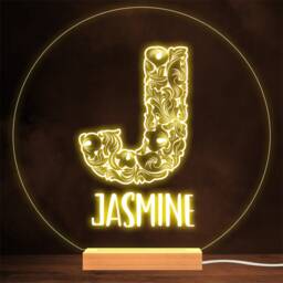 Floral Font Letter Initial J Personalised Gift Lamp Night Light - thumbnail 1