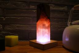 Purple White Resin Night Lamp, Olive Wood Bedroom Decor, Minimalist Ambient Light - thumbnail 1