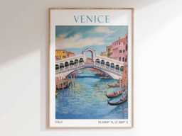 Venice Print, Poster, Art Wall Art, Gondola Canal Travel Rialto Bridge - thumbnail 1