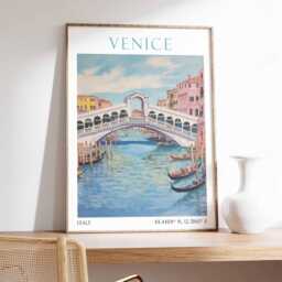 Venice Print, Poster, Art Wall Art, Gondola Canal Travel Rialto Bridge - thumbnail 2