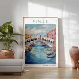Venice Print, Poster, Art Wall Art, Gondola Canal Travel Rialto Bridge - thumbnail 3
