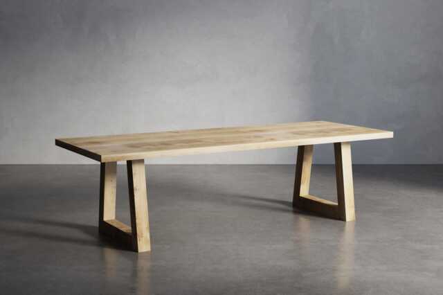 Solid Oak Dining Table With Trapezium Frame Wooden Legs 90x90 - Durable Hardwood 024 - image 1
