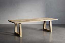 Solid Oak Dining Table With Trapezium Frame Wooden Legs 90x90 - Durable Hardwood 024 - thumbnail 1