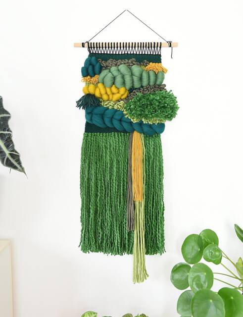 Green Woven Wall Hanging Chunky Boho Tapestry, Textile Art - image 1