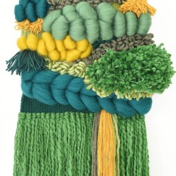 Green Woven Wall Hanging Chunky Boho Tapestry, Textile Art - thumbnail 3