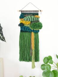 Green Woven Wall Hanging Chunky Boho Tapestry, Textile Art