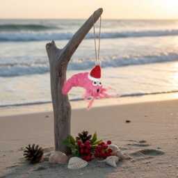 Festive Prawn - Christmas Felt So Good Hanging Decoration Biodegradable Handmade Neon Needle - thumbnail 4
