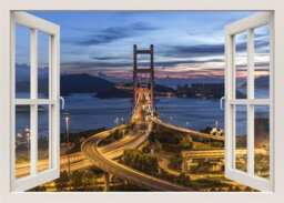 Hong Kong Bridge View Wall Decal, City 3D Window Frame Sticker