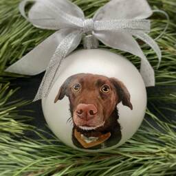 Custom Pet Portrait Ornament Hand-Painted Christmas Ball, Memorial - thumbnail 3