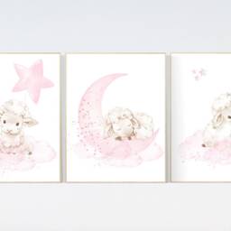 Sheep Nursery Wall Art Moon & Cloud Decor Print - thumbnail 2