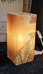African Cheetah Leopard Table Lamp Orange Decoupage, Handmade Glass Lamp - thumbnail 1