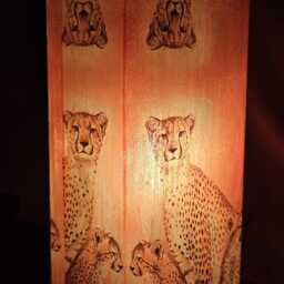 African Cheetah Leopard Table Lamp Orange Decoupage, Handmade Glass Lamp - thumbnail 3