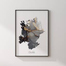 Charlotte Map Black & Gold Wall Art Print - North Carolina Usa United States Of America [Ev] - thumbnail 3