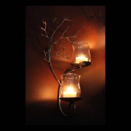 Left Hand Two Candle Metal Tree Sculpture Wall Sconce For Votive & Tea Candles - thumbnail 3
