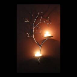 Left Hand Two Candle Metal Tree Sculpture Wall Sconce For Votive & Tea Candles - thumbnail 2
