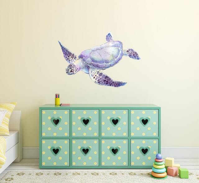 Purple Sea Turtle Wall Decal Ocean Life Removable Fabric Sticker - image 1