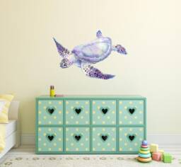 Purple Sea Turtle Wall Decal Ocean Life Removable Fabric Sticker - thumbnail 1