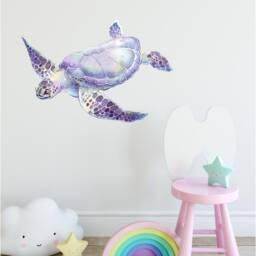 Purple Sea Turtle Wall Decal Ocean Life Removable Fabric Sticker - thumbnail 3