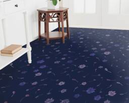 Outline Teeny Flowers Vinyl Flooring, Purple Flooring Linoleum, Blue Vivid Colors Inks, Plant High Quality Print, Office Decor